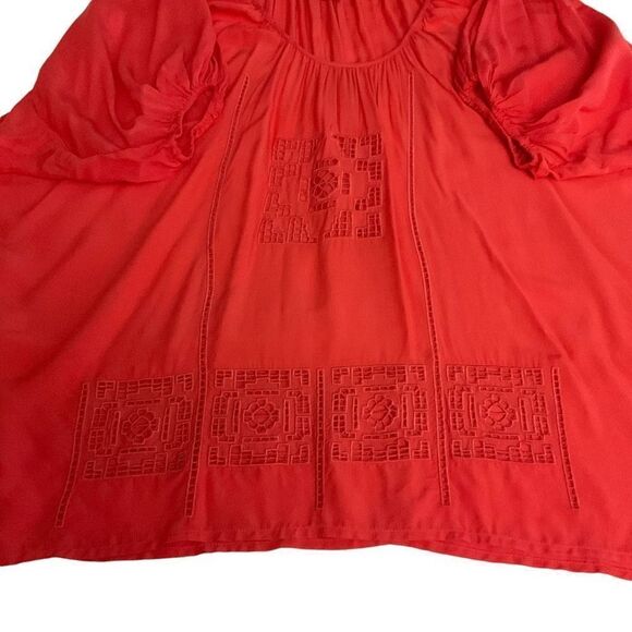 Akualani Blouse Swimsuit Coverup Coral Orange Embroidery Oversized Women Large - Picture 8 of 10